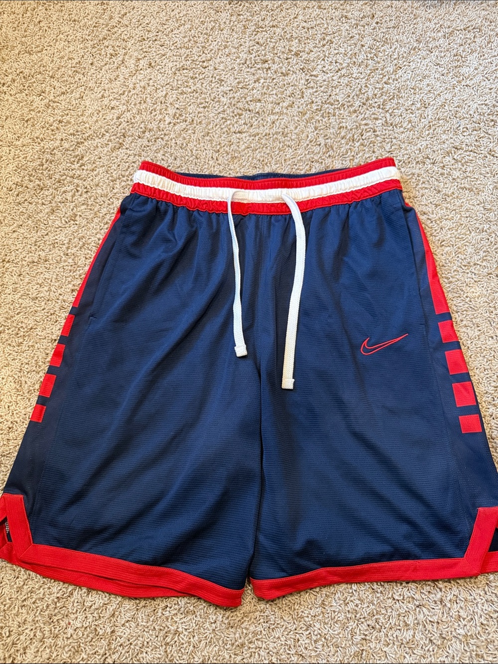 Nike Elite Men’s Navy Athletic Shorts with Red Trim